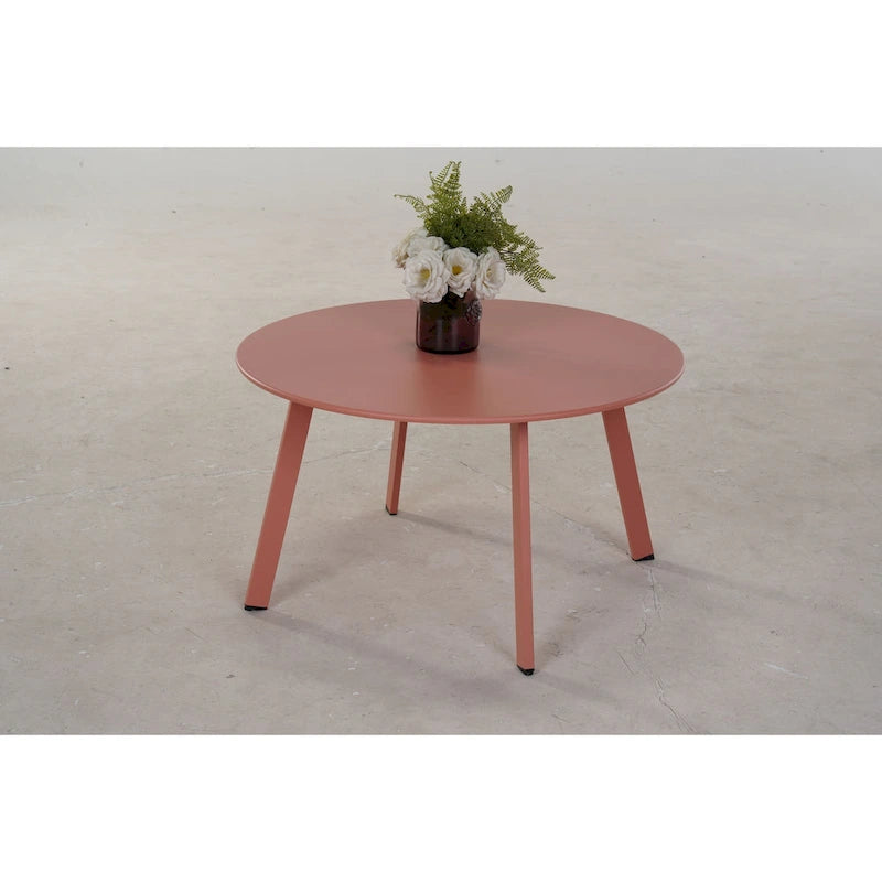 Patio Round Steel Coffee Table, Weather-Resistant Large Outside Side Table for Garden Balcony Yard - 27.6 x 27.6 x 15.8 inch