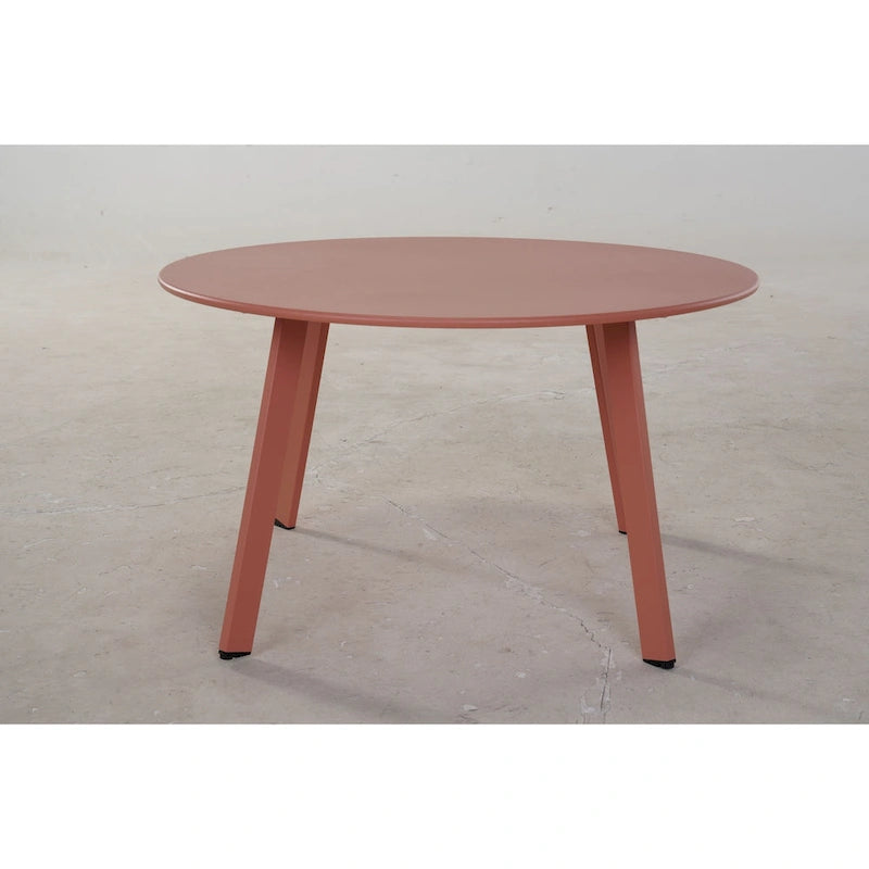 Patio Round Steel Coffee Table, Weather-Resistant Large Outside Side Table for Garden Balcony Yard - 27.6 x 27.6 x 15.8 inch