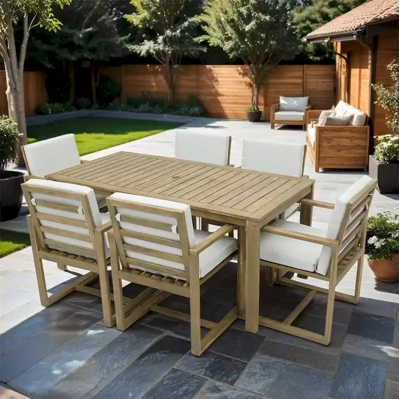 Outdoor Dining Table and Chair Set w/ and Removable Cushions for Patio