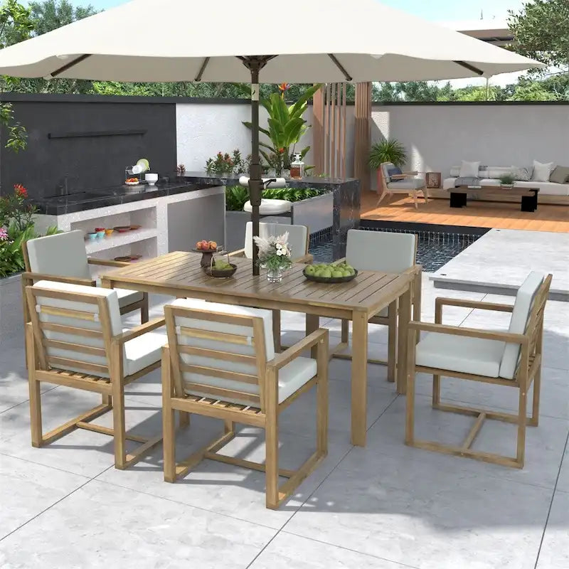 Ensemble table et chaises de jardin avec coussins amovibles pour terrasse