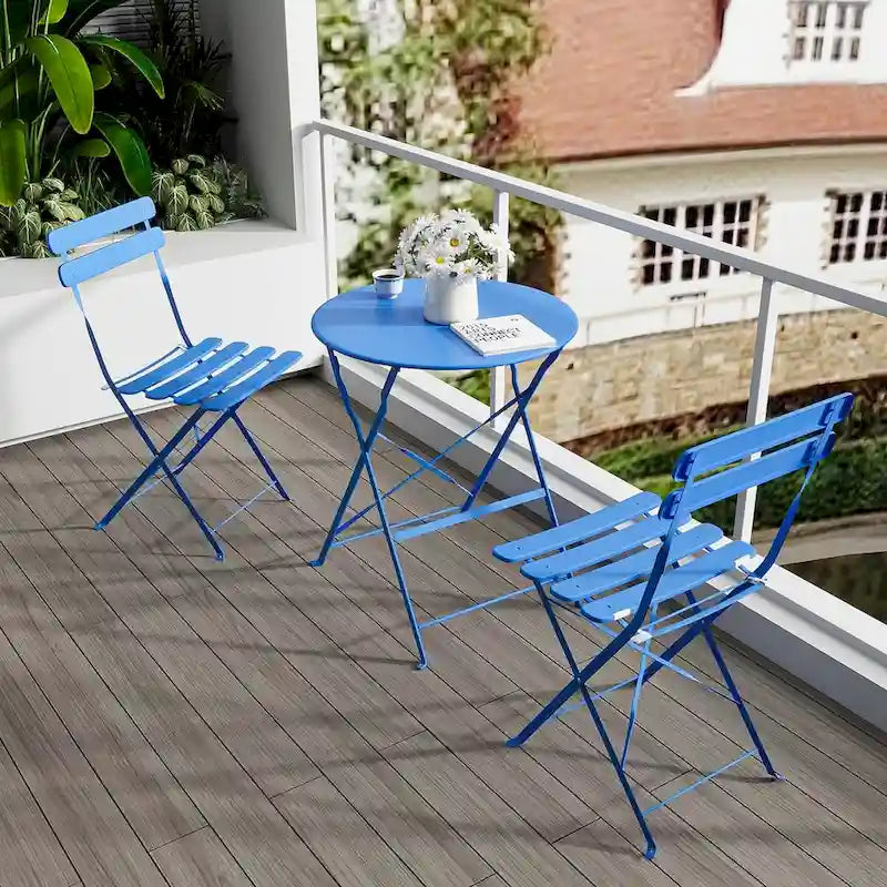 3 Pieces Patio Bistro Balcony Metail Chair Table Set