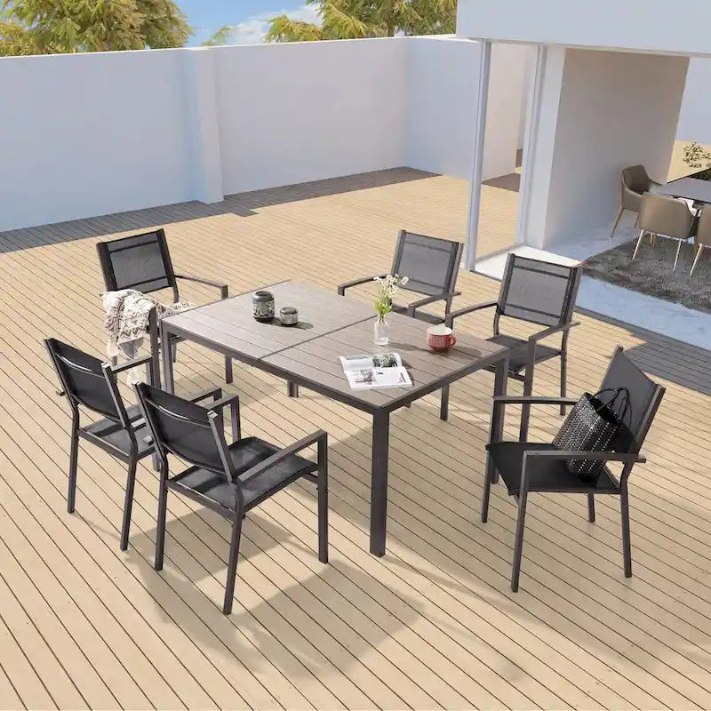 BONOSUKI Outdoor 7-Piece Dining Set Textilene Fabric w/Powder-coated