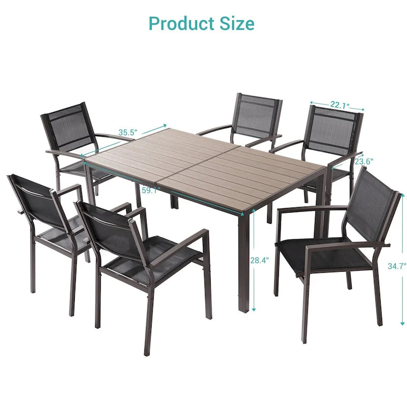 BONOSUKI Outdoor 7-Piece Dining Set Textilene Fabric w/Powder-coated