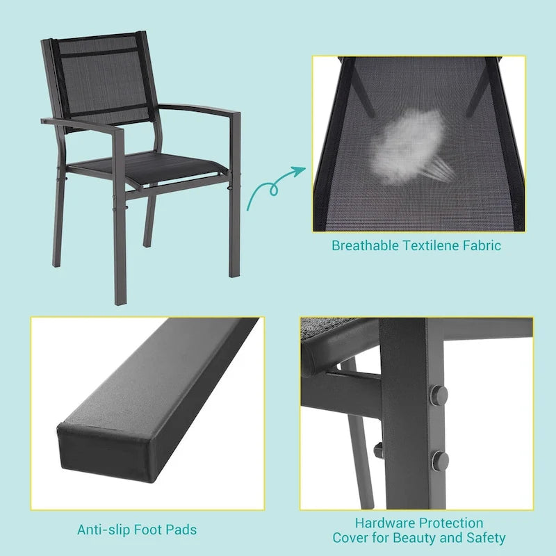 BONOSUKI Outdoor 7-Piece Dining Set Textilene Fabric w/Powder-coated