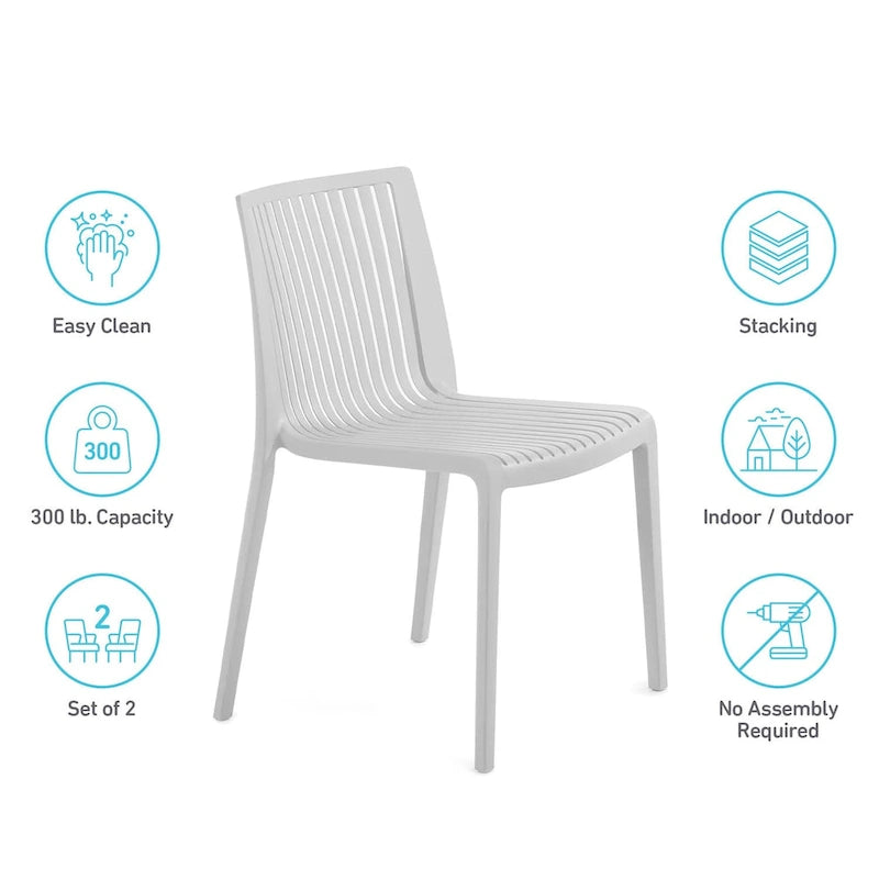 WRGHOME Modern Stacking Patio Dining Side Chair Indoor/Outdoor (Set of 2) - 32.28 H X 21.26 W X 22.04 D