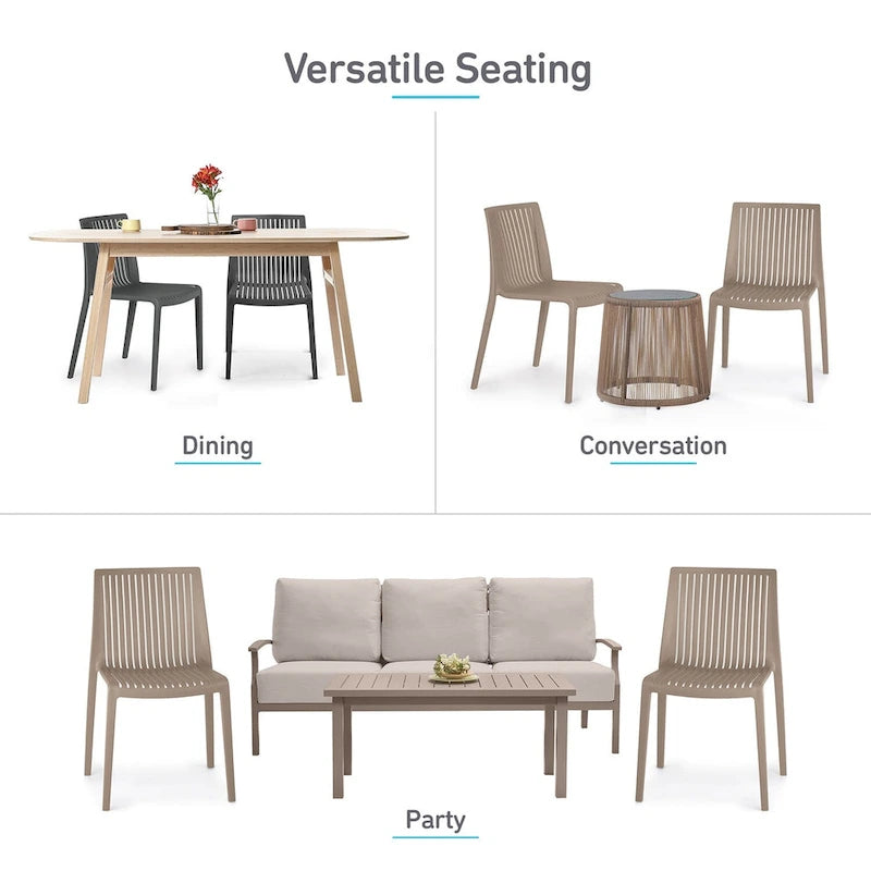 WRGHOME Modern Stacking Patio Dining Side Chair Indoor/Outdoor (Set of 2) - 32.28 H X 21.26 W X 22.04 D