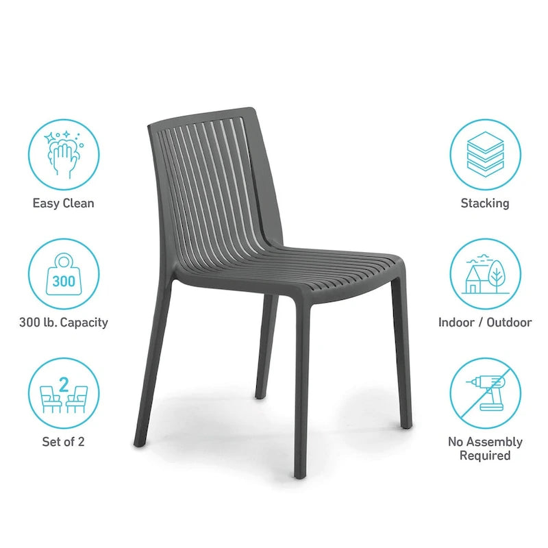 WRGHOME Modern Stacking Patio Dining Side Chair Indoor/Outdoor (Set of 2) - 32.28 H X 21.26 W X 22.04 D