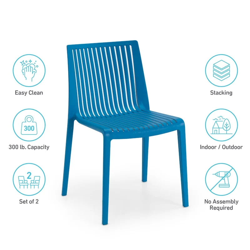 WRGHOME Modern Stacking Patio Dining Side Chair Indoor/Outdoor (Set of 2) - 32.28 H X 21.26 W X 22.04 D