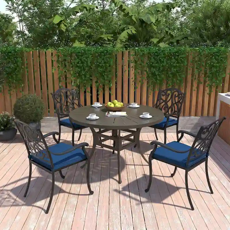Patio Cast Aluminum Carved Dining Chairs with Cushions(Set of 4)
