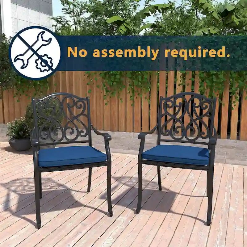 Patio Cast Aluminum Carved Dining Chairs with Cushions(Set of 4)