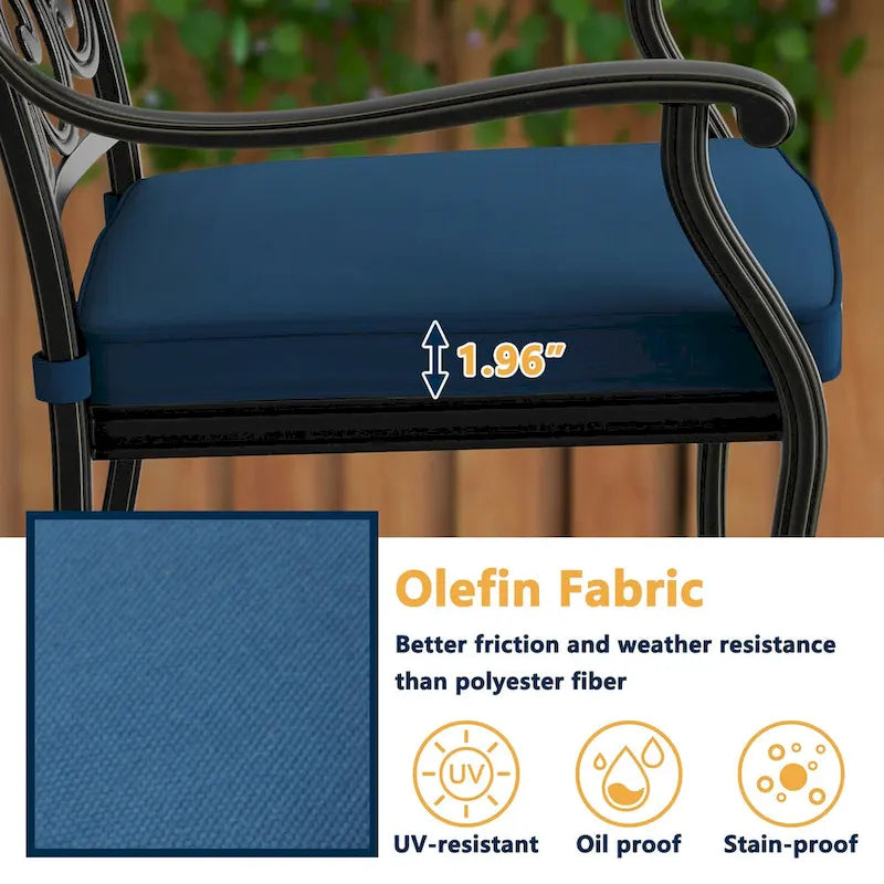 Patio Cast Aluminum Carved Dining Chairs with Cushions(Set of 4)