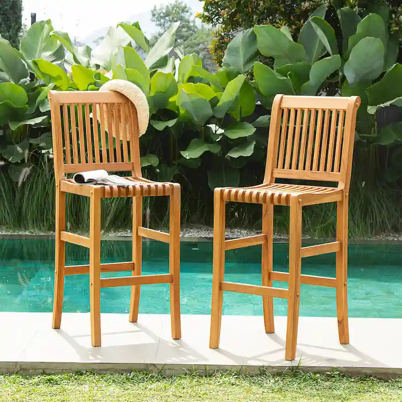 Cambridge Casual Chara 2-Piece Teak wood Bar-height Patio Bistro Chair