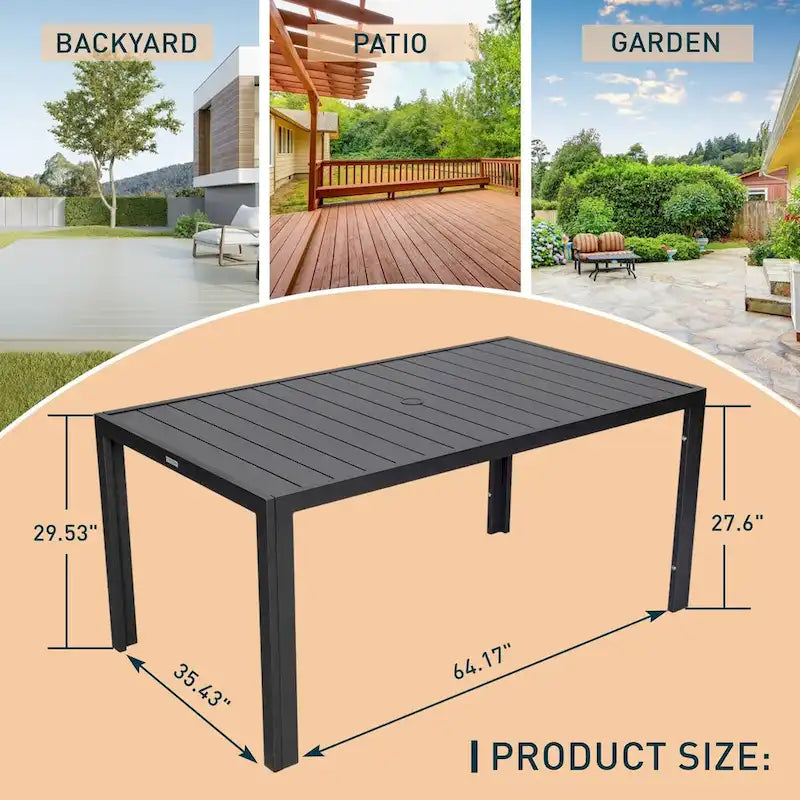 LeisureMod Chelsea 63 Rectangular Outdoor Aluminum Family Dining Table, Furniture for Patio Porch Garden Backyard