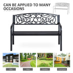 Outdoor Metal Garden Bench with Slatted Seat for Park, Porch, Yard, Entryway, Black