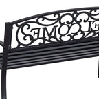 Outdoor Metal Garden Bench with Slatted Seat for Park, Porch, Yard, Entryway, Black