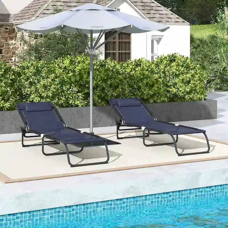 2 Piece Folding Chaise Lounge Chairs, Pool Sun Tanning Chairs, Outdoor Lounge Chairs