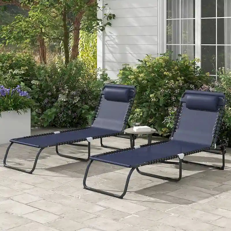 2 Piece Folding Chaise Lounge Chairs, Pool Sun Tanning Chairs, Outdoor Lounge Chairs
