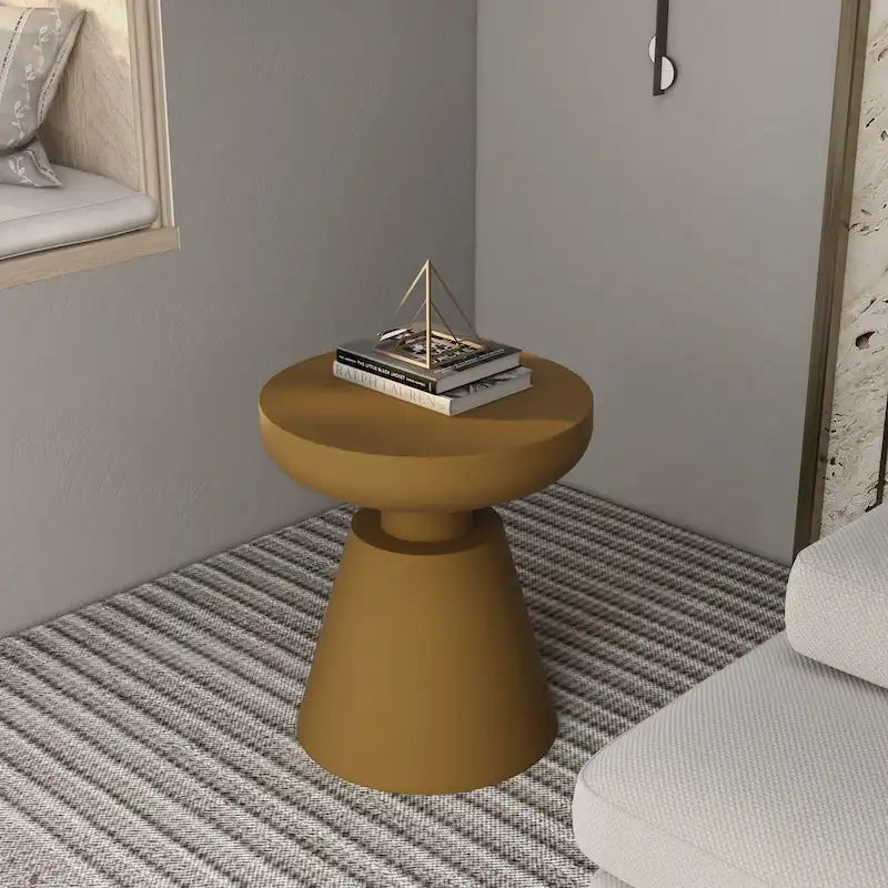 Isle Modern Round Side Table in Fiberstone for Indoor and Patio Outdoor End Table with Pedestal Base