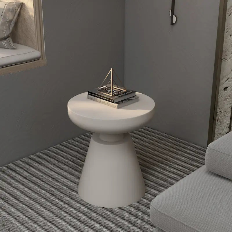 Isle Modern Round Side Table in Fiberstone for Indoor and Patio Outdoor End Table with Pedestal Base