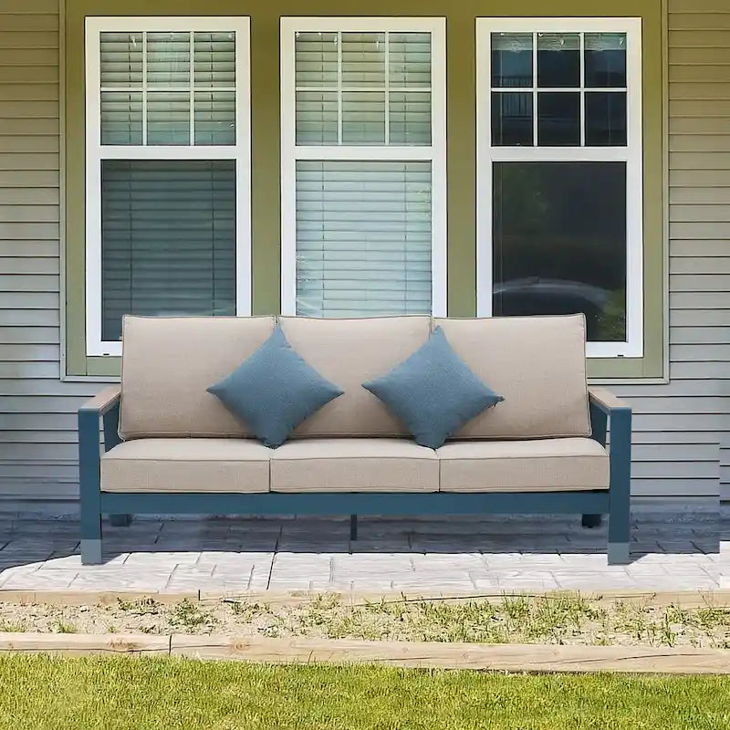 Zenova Aluminum Outdoor Sofa, Cushioned Aluminum Outdoor Sofa