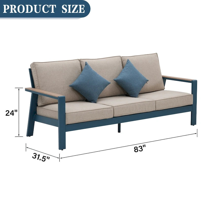 Zenova Aluminum Outdoor Sofa, Cushioned Aluminum Outdoor Sofa