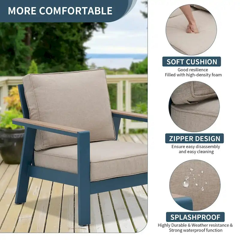 Zenova Aluminum Outdoor Sofa, Cushioned Aluminum Outdoor Sofa