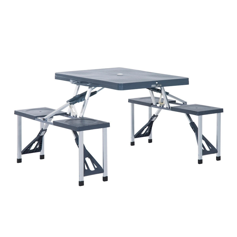 Portable Folding Picnic Table with Seats and Umbrella Hole, Multipurpose Table with Camping Chairs Set, 4-Seat, Aluminum Frame