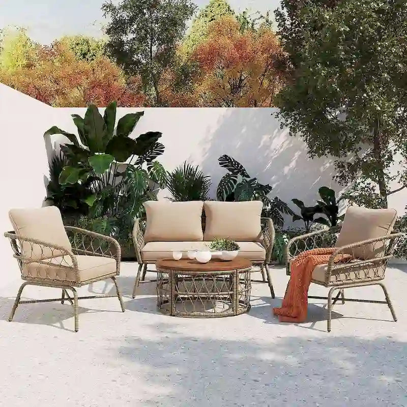 4 PCS Boho-Inspired Outdoor Patio Furniture Set for 4