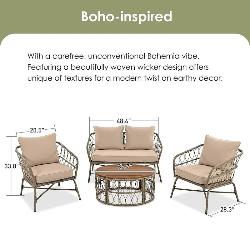 4 PCS Boho-Inspired Outdoor Patio Furniture Set for 4