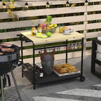 Outdoor Bar Cart, Patio Rolling Serving Cart with Wheels, Side Handle, 2 Baskets, 4 Wine Holders