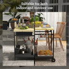 Outdoor Bar Cart, Patio Rolling Serving Cart with Wheels, Side Handle, 2 Baskets, 4 Wine Holders