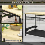 Outdoor Bar Cart, Patio Rolling Serving Cart with Wheels, Side Handle, 2 Baskets, 4 Wine Holders