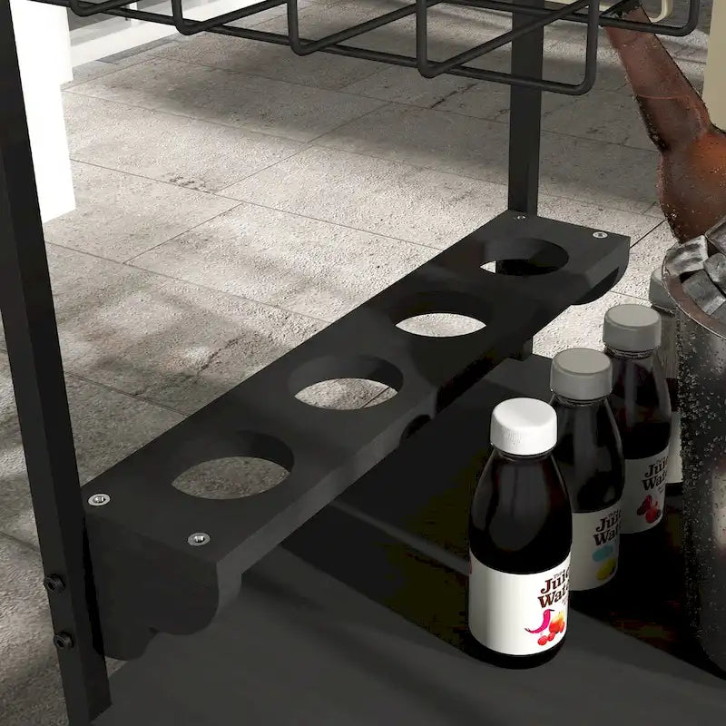 Outdoor Bar Cart, Patio Rolling Serving Cart with Wheels, Side Handle, 2 Baskets, 4 Wine Holders