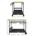 Outdoor Bar Cart, Patio Rolling Serving Cart with Wheels, Side Handle, 2 Baskets, 4 Wine Holders