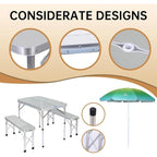 Folding Picnic Table and Umbrella Camping Table for Backyard Outdoor Patio Lawn Party - White With Umbrella