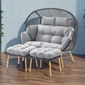 2 Person Outdoor Patio Double Egg Chair with Ottoman - Dark Grey
