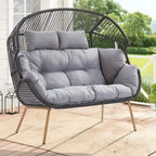 2 Person Outdoor Patio Double Egg Chair with Ottoman - Dark Grey