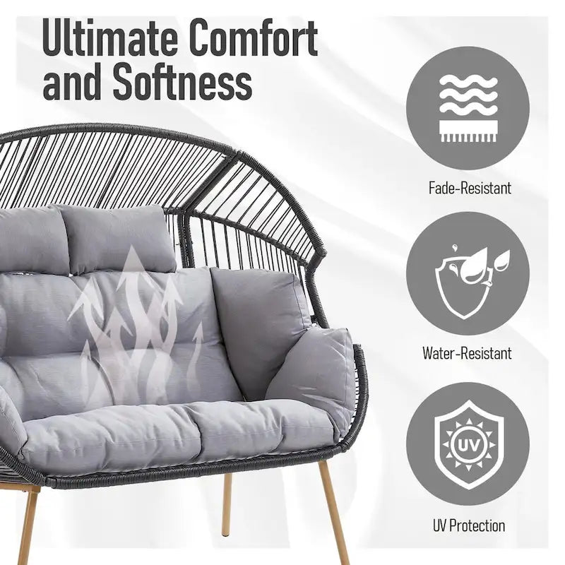 2 Person Outdoor Patio Double Egg Chair with Ottoman - Dark Grey