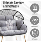 2 Person Outdoor Patio Double Egg Chair with Ottoman - Dark Grey