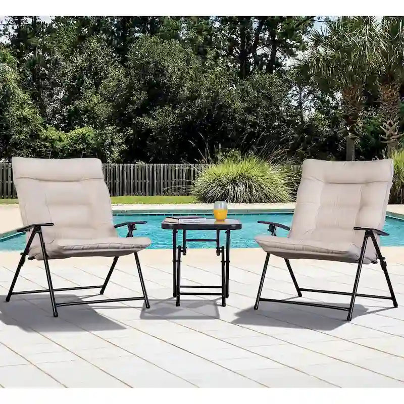 Furniture of America Tway 3-Piece Reclining Metal Conversation Set with Tufted Cushions