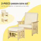 2 Piece Patio Furniture Set, Wood Outdoor Patio Chair with Ottoman, Cushioned Outdoor Lounge Chair, Sofa Chair with Footrest