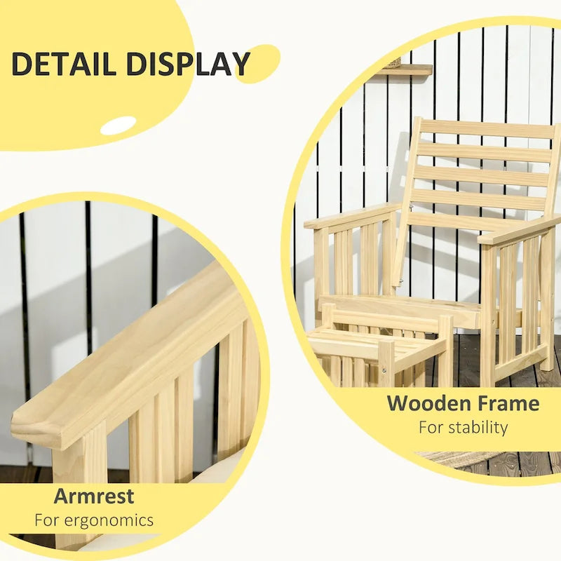 2 Piece Patio Furniture Set, Wood Outdoor Patio Chair with Ottoman, Cushioned Outdoor Lounge Chair, Sofa Chair with Footrest