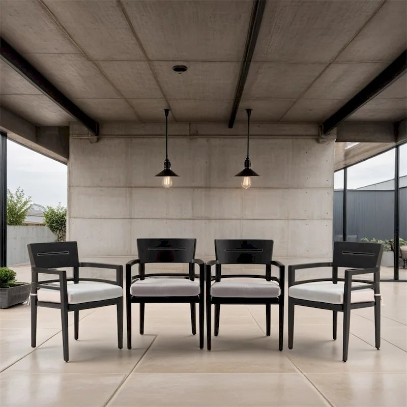 Patio Aluminum Chairs with Tapered Feet and Cushions (Set of 4)