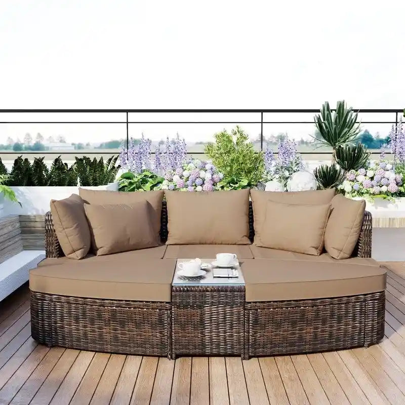 6-Piece Patio Outdoor Conversation Round Sofa Set