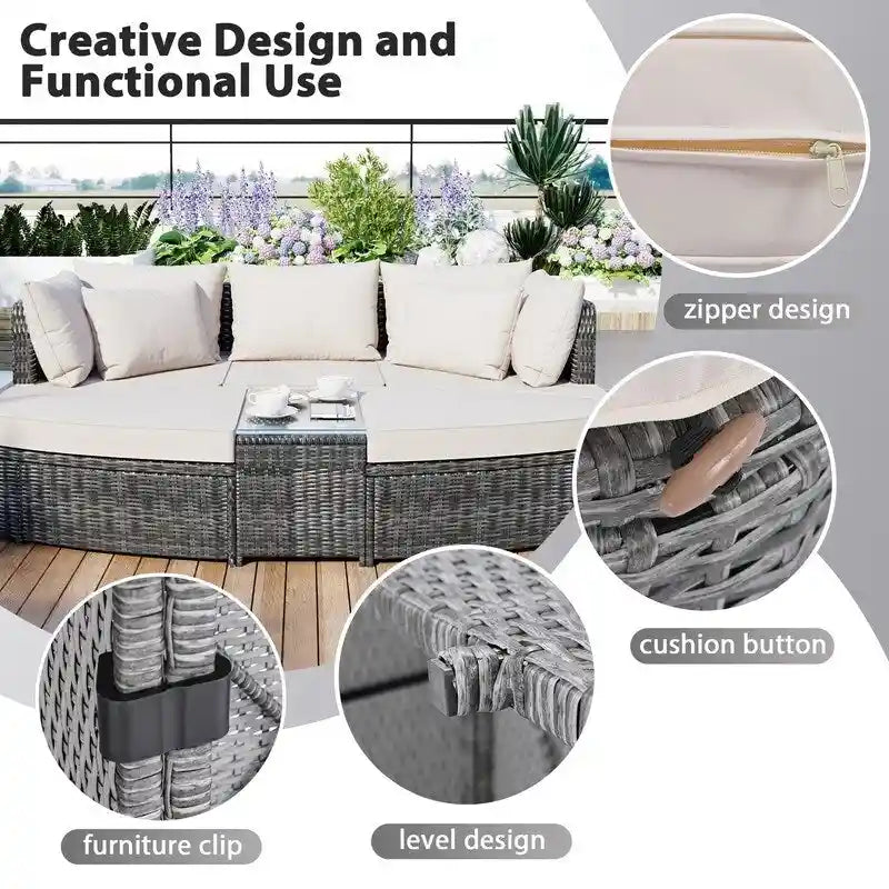 6-Piece Patio Outdoor Conversation Round Sofa Set