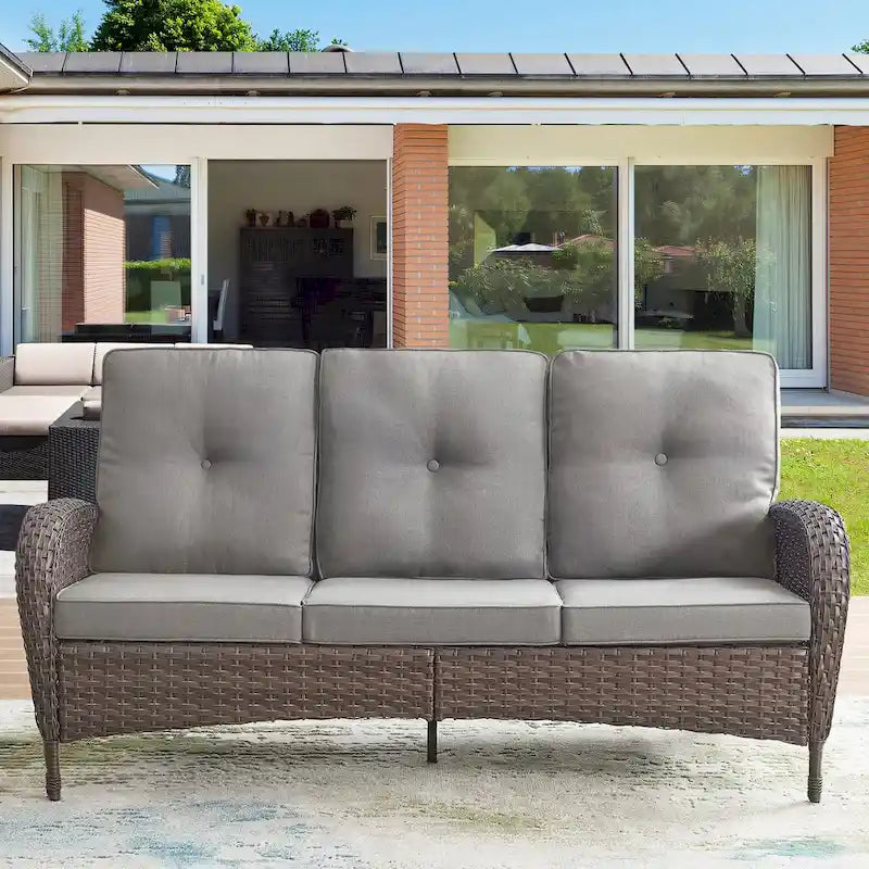 Patio Rocking Chair with 3-seat Sofa and Ottomans - Brown