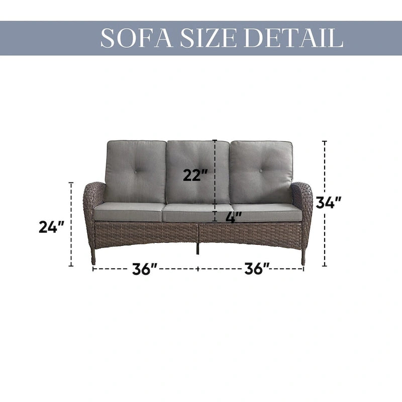 Patio Rocking Chair with 3-seat Sofa and Ottomans - Brown