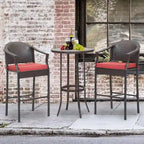 3-Piece Outdoor Wicker Patio Bar Stools with Table Set