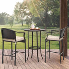 3-Piece Outdoor Wicker Patio Bar Stools with Table Set