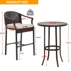 3-Piece Outdoor Wicker Patio Bar Stools with Table Set